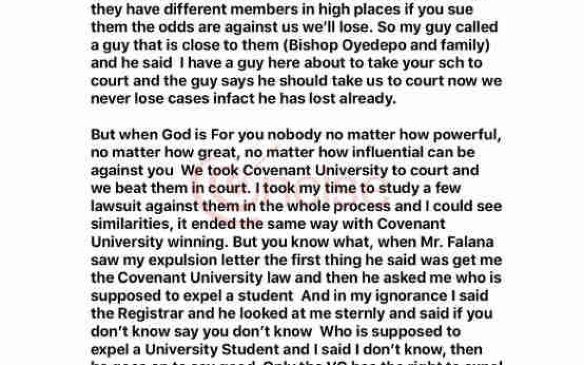Sexual Harassment: Student Wins Case Against Covenant University